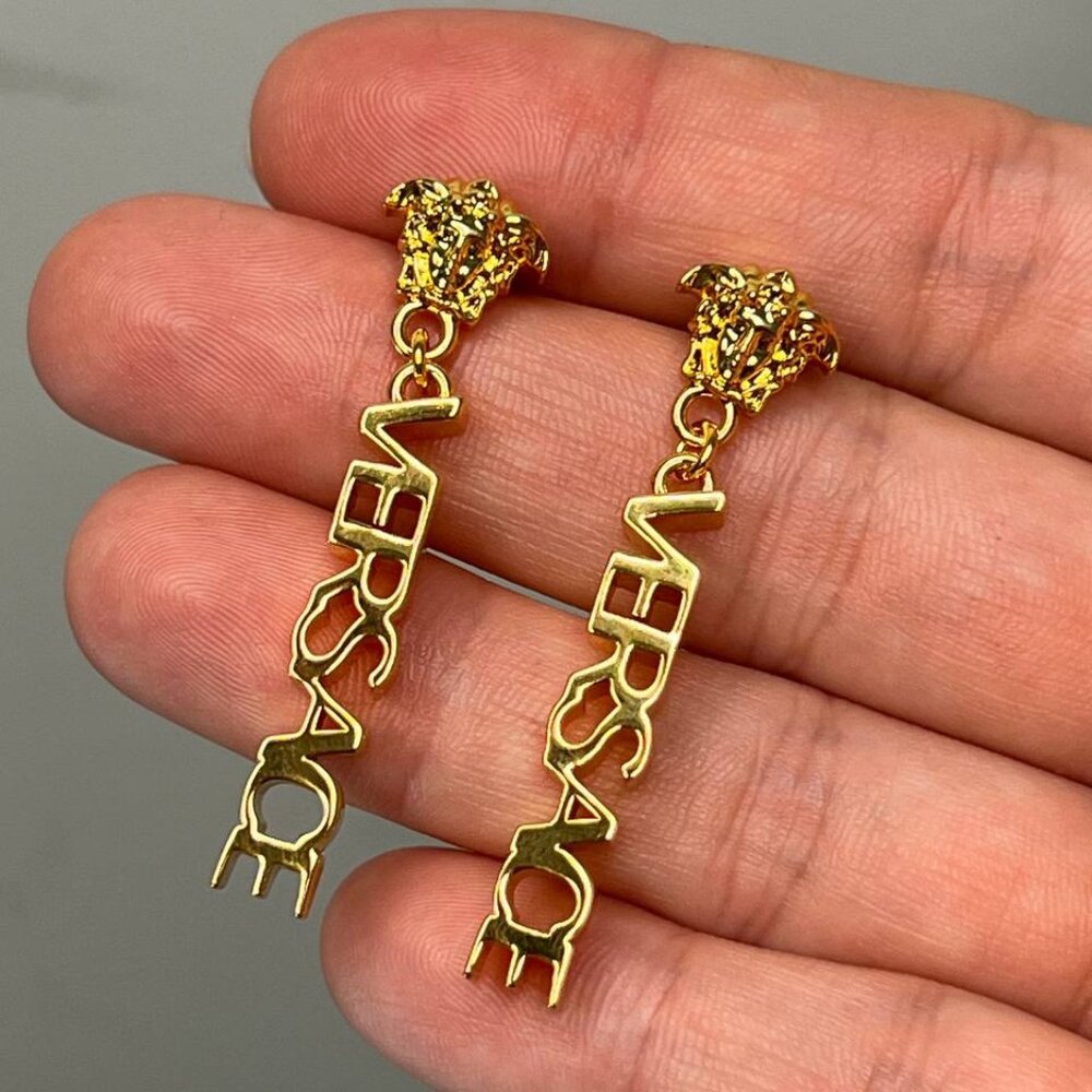 Authentic VERSACE medusa signature gold metal earrings
